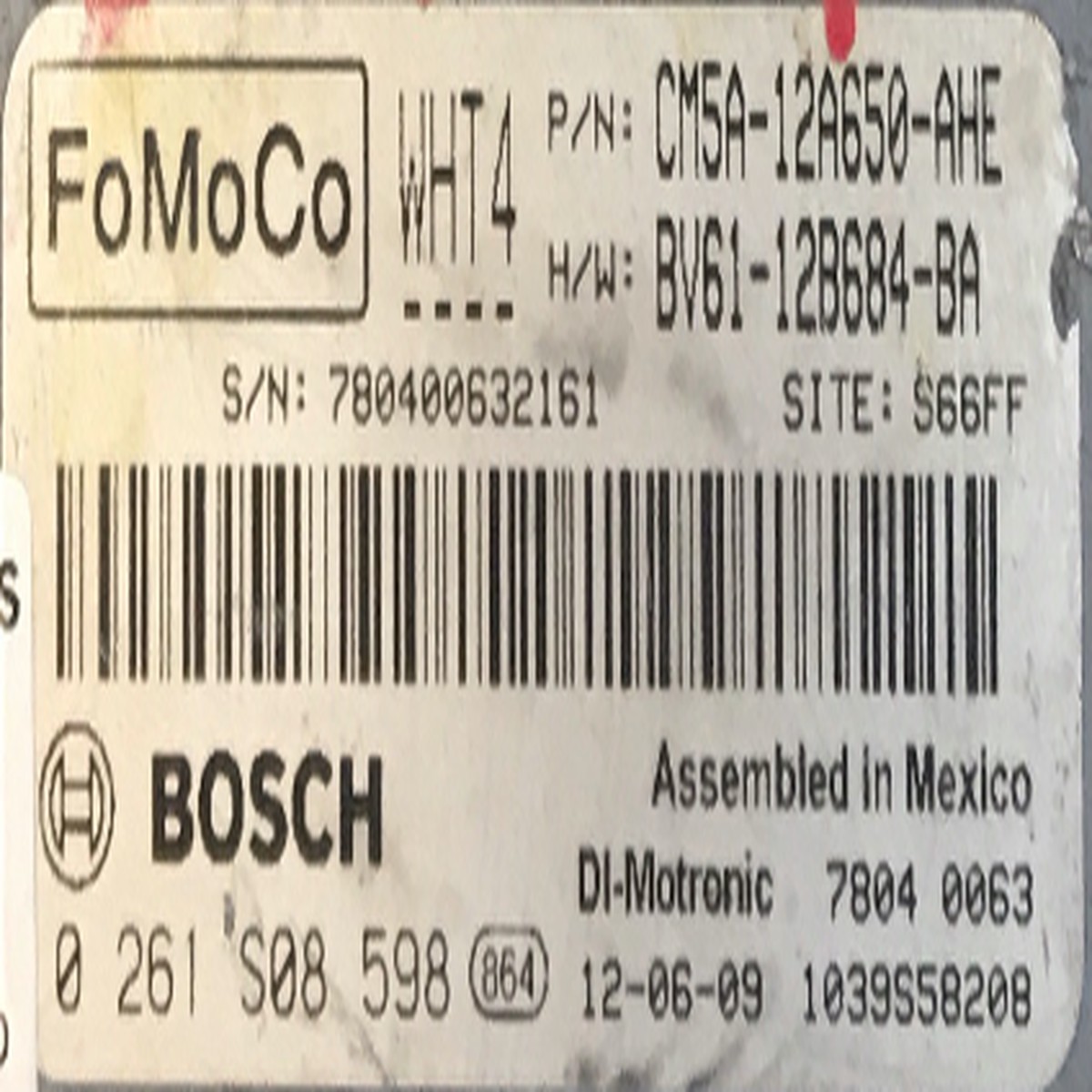 Plug & Play Bosch Engine ECU, Ford Focus SFE, 0261S08598, 0 261 S08 598, CM5A-12A650-AHE, CM5A12A650AHE, BV61-12B684-BA, BV6112B684BA, WHT4